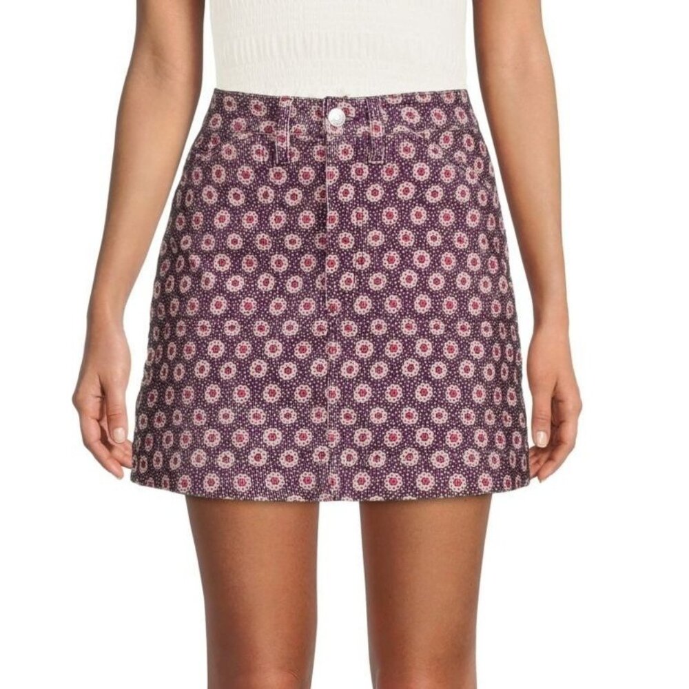 RE/DONE Corduroy Mini Skirt Size 2 / 25 Retro Floral Plum Stamp Dot 275-5WPMINS